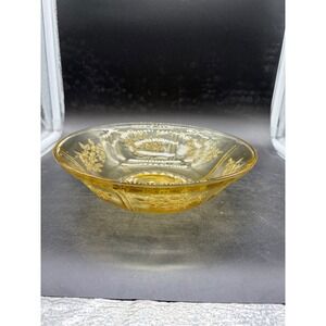 Federal Glass Rosemary Amber Depression Glass Bowl Vintage Floral Rose 8.5 Inch